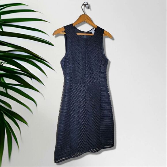 H&M Textured Stripe Sleeveless Black Fit & Flare Mini Dress - Picture 7 of 9